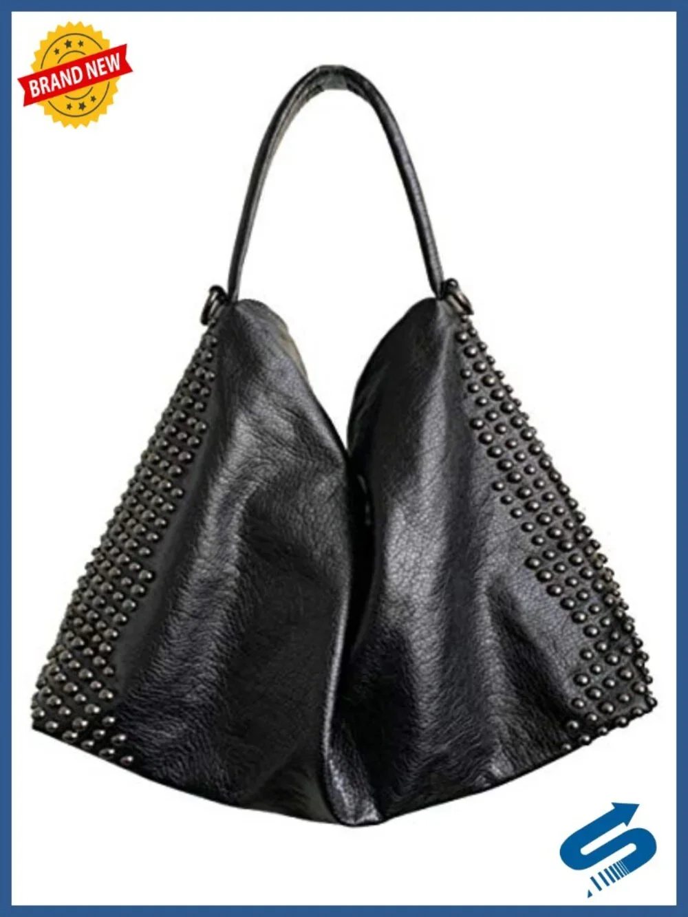 Large Gothic Studded Tote Satchel with Top Handle and Adjustable Shoulder